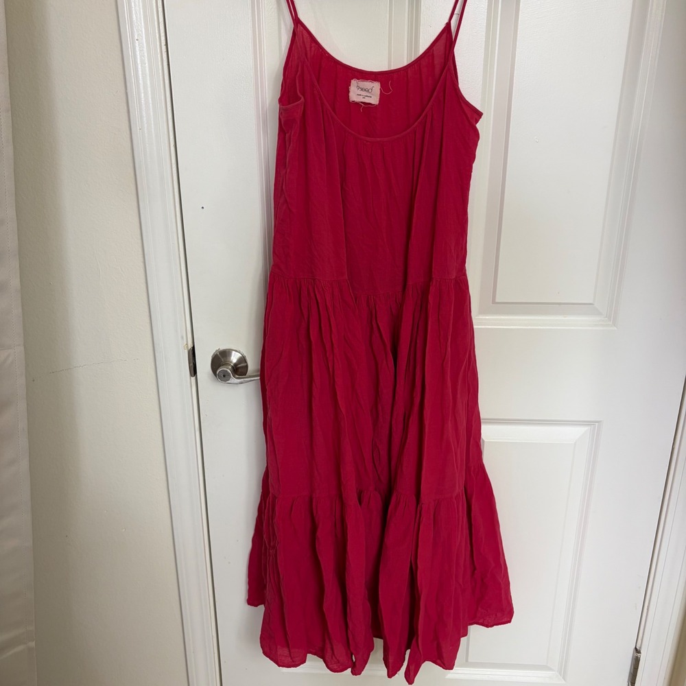 9seed St Tropez Tiered Cotton Gauze Maxi Dress Pink Raspberry Made in USA P/S